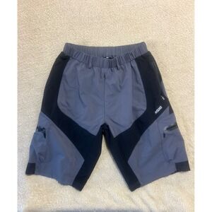 ARSUXEO Outdoor Cycling Shorts Gray‎ Black Elastic Waist Zipped Pockets Mens XL